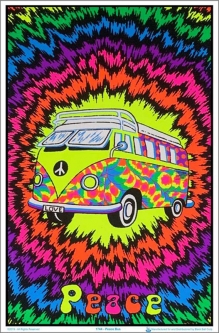 Peace Bus Flocked Black Light Poster