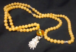 Honey Jade Mala with Handmade Teacher Bead