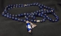 Hand Strung Lapis Mala with Lampwork Bead and Buddha