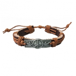 Peace Sign Adjustable Leather Bracelet