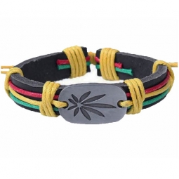 Rasta Leaf Adjustable Leather Bracelet