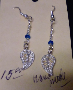 Leaf Dangle Earrings With Aqua Beads